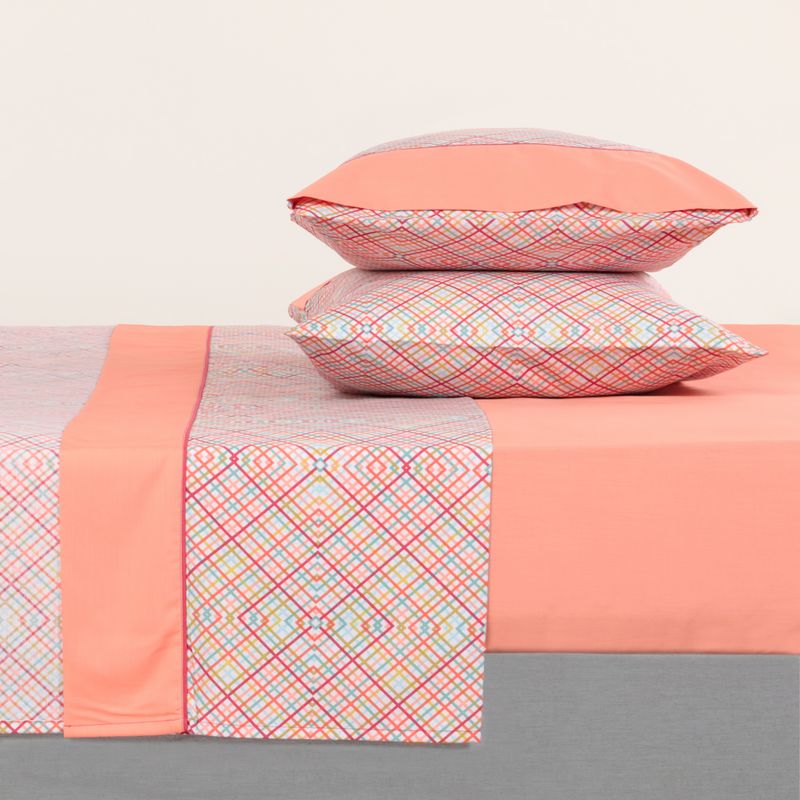 Juego de sábanas estampado coral cama 105cm - Mi Casa