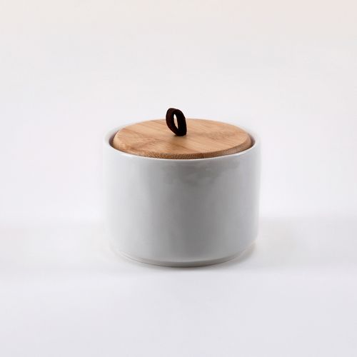 Azucarero Porcelana Con Tapa de Madera