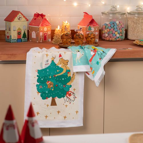 Set 2 Paños de Cocina Algodón Navidad