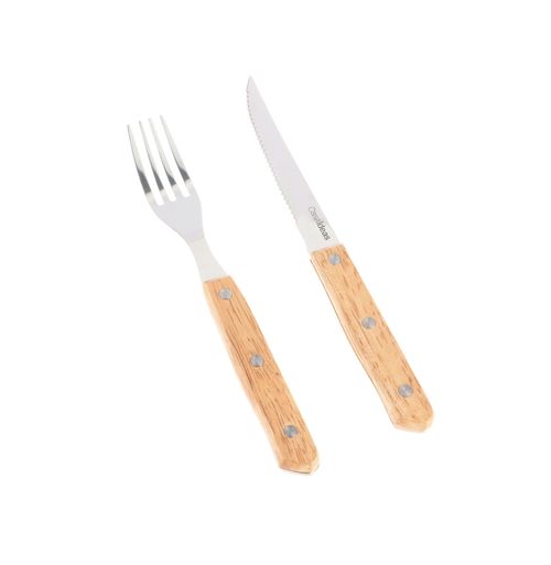 Set Cuchillería Acero Inoxidable y Madera para 6 personas