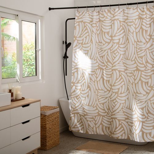Set Cortina + Alfombra + Ganchos para baño 180x180 cm