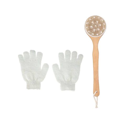 Set Cepillo de Espalda y 2 Guantes Exfoliantes