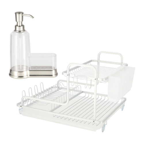 Set Secaplato de Aluminio y Dispensador Lavaloza Acrílico