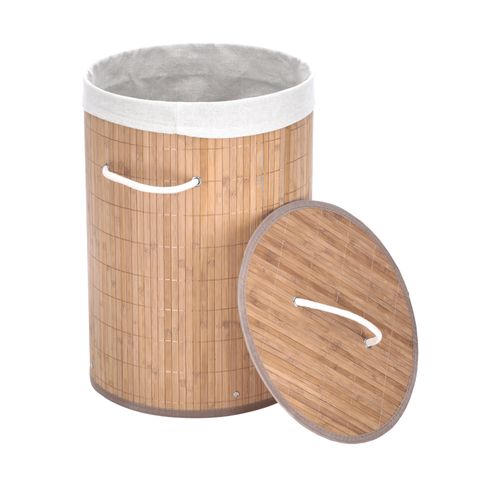 Set Canasto Ropa Bambú y Toalla 100% Algodón Baño