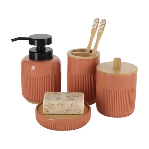 Set accesorios de baño bambú coral