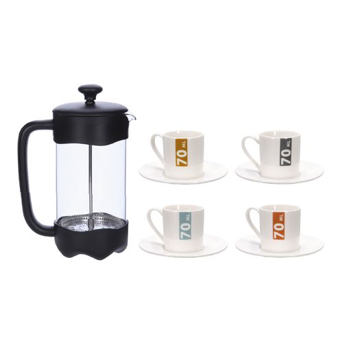 Set Cafetera Francesa de Vidrio y 4 Mini Mug para Café