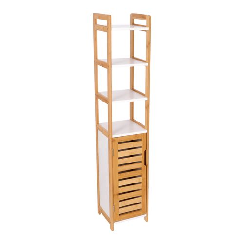 Mueble Repisa Bambú 4 Bandejas con Puerta 23 x 23 x 119 cm