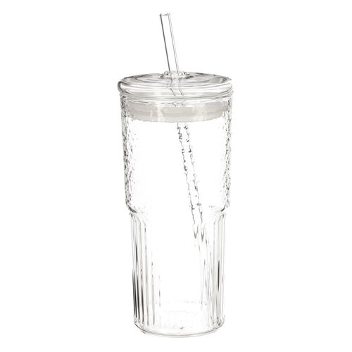 Vaso Vidrio con Tapa y Bombilla 600 ml
