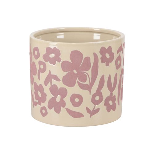 Maceta de Cerámica con Diseño de Flores