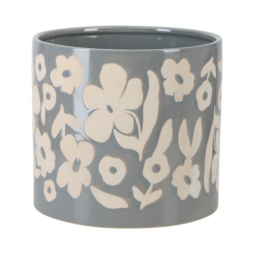 Maceta de Cerámica con Diseño de Flores