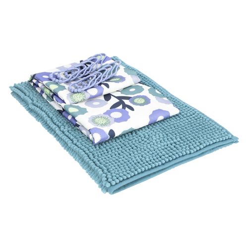 Set Cortina de Baño Alfombra y Ganchos