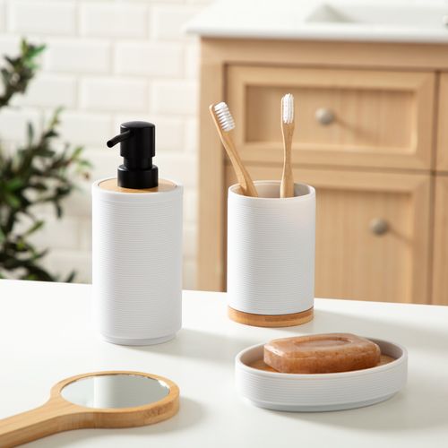 Dispensador Jabón de Plástico y Bambú 330 ml