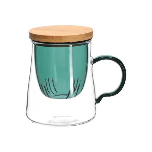 Mug de Vidrio Doble Muro con Infusor Color 400 ml