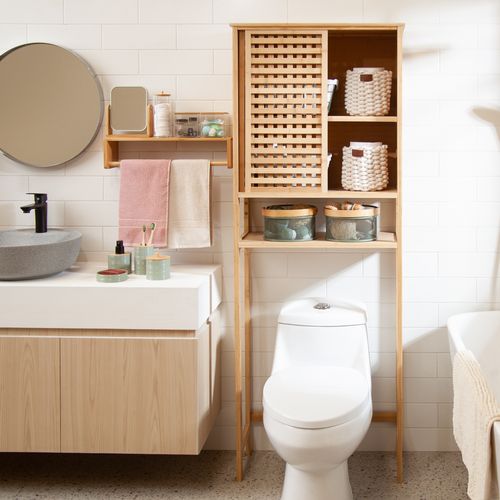Mueble MDF y Madera Bambú Inodoro con Puerta 65x28x171 cm