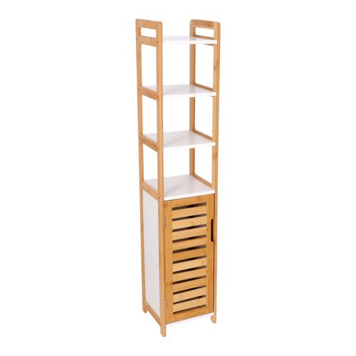 Mueble Repisa Bambú 4 Bandejas con Puerta 23 x 23 x 119 cm