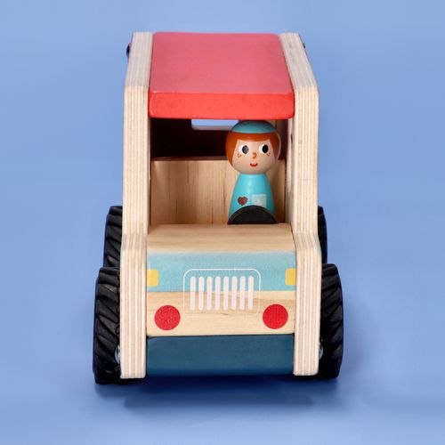 Auto Veterinario de Madera con Personaje 16x7x9,5 cm