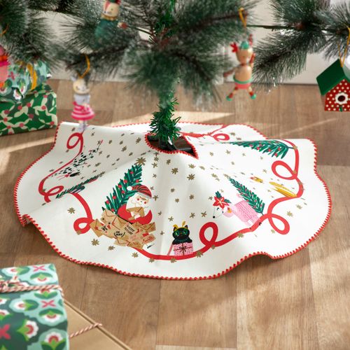 Cubreárbol Textil con Estampado Navideño