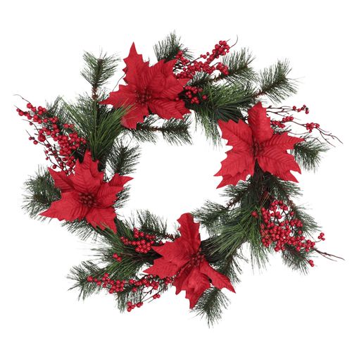 Corona de Flores y Hojas Navideña