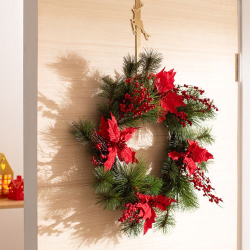 Corona de Flores y Hojas Navideña