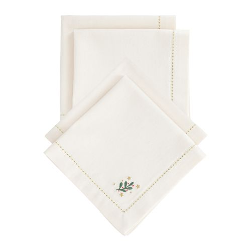 Set 4 Servilletas Algodón Bordadas con Diseño Navideño
