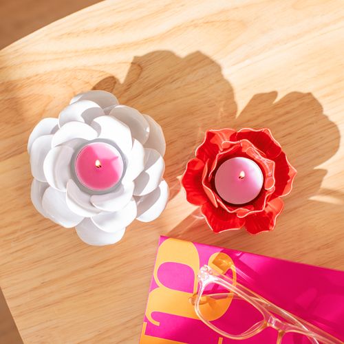 Portavela de Cerámica con Forma de Flor 12.5 x 5.5 cm