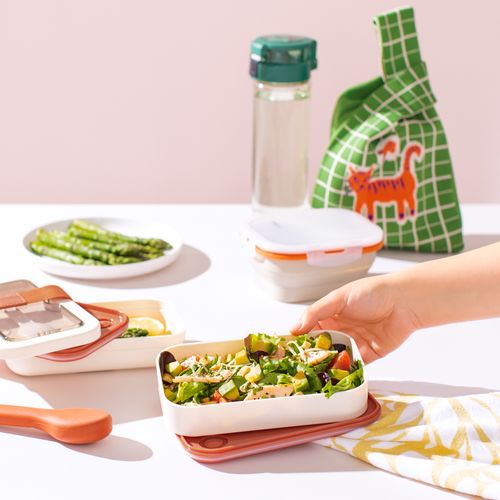 Taper de Alimentos Dos Niveles y Cubiertos 900 ml