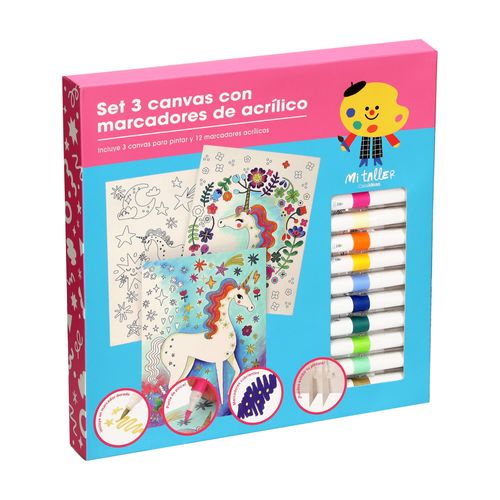 Set 3 Telar Canvas con Marcadores de Acrílico 25.5x30 cm