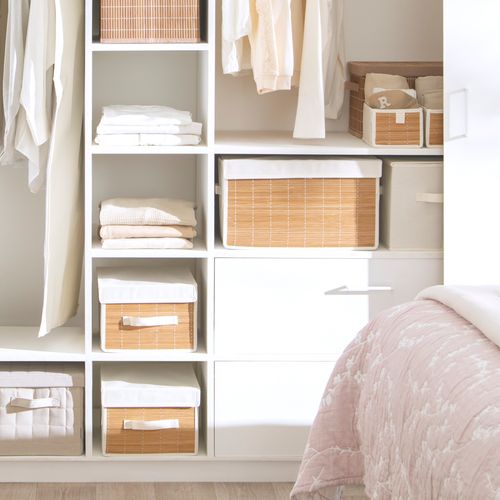 Caja Organizadora Bambú - Algodón con Tapa para Clóset 45x30x25 cm