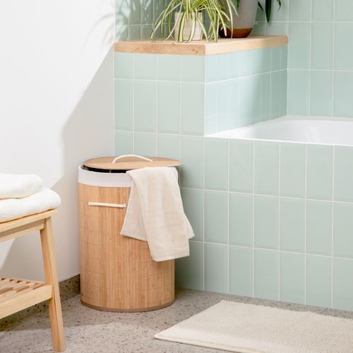 Canasto Ropa Bambú Redondo con Forro