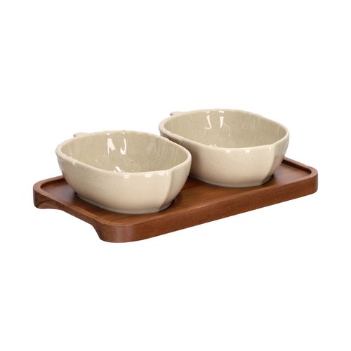 Set Plato de Madera Con Bowls 13x9,5x4,5 cm