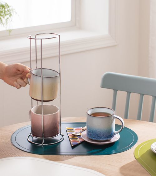 Set 4 Mugs de Céramica con Rack 450 ml