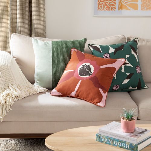 Funda de Cojín Algodón con Flor 45 X 45 CM